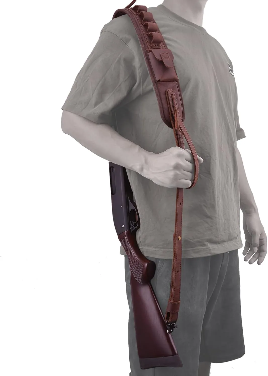 Leather Ammo Holder Rifle Sling Hunting Gun Strap for 30/30 .357 .45 .45-70 .22 12GA 20GA