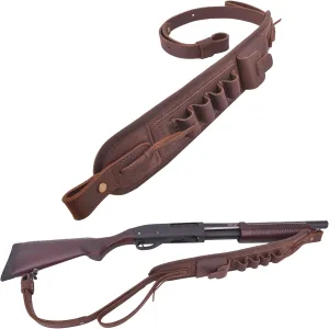 Leather Ammo Holder Rifle Sling Hunting Gun Strap for 30/30 .357 .45 .45-70 .22 12GA 20GA