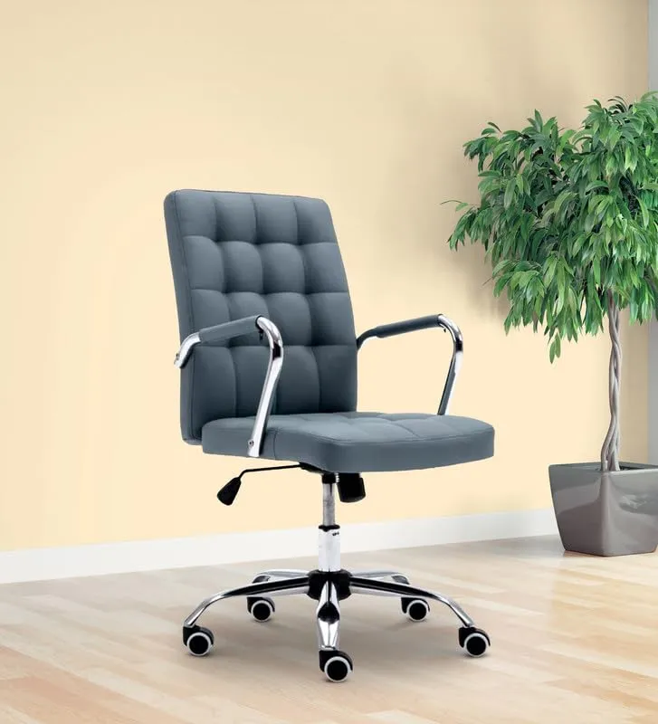 Leatherette Mid Back Executive Chair with Height Adjustable Chrome Base
