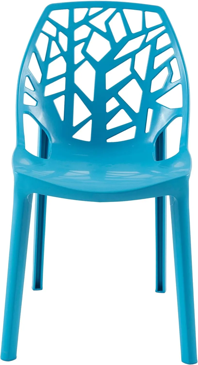 LeisureMod Cornelia Stackable Dining Chair - Modern Spring Cut-Out Tree Design Acrylic Armless Accent Side Chair for Kitchen, Living Room, and Dining Area