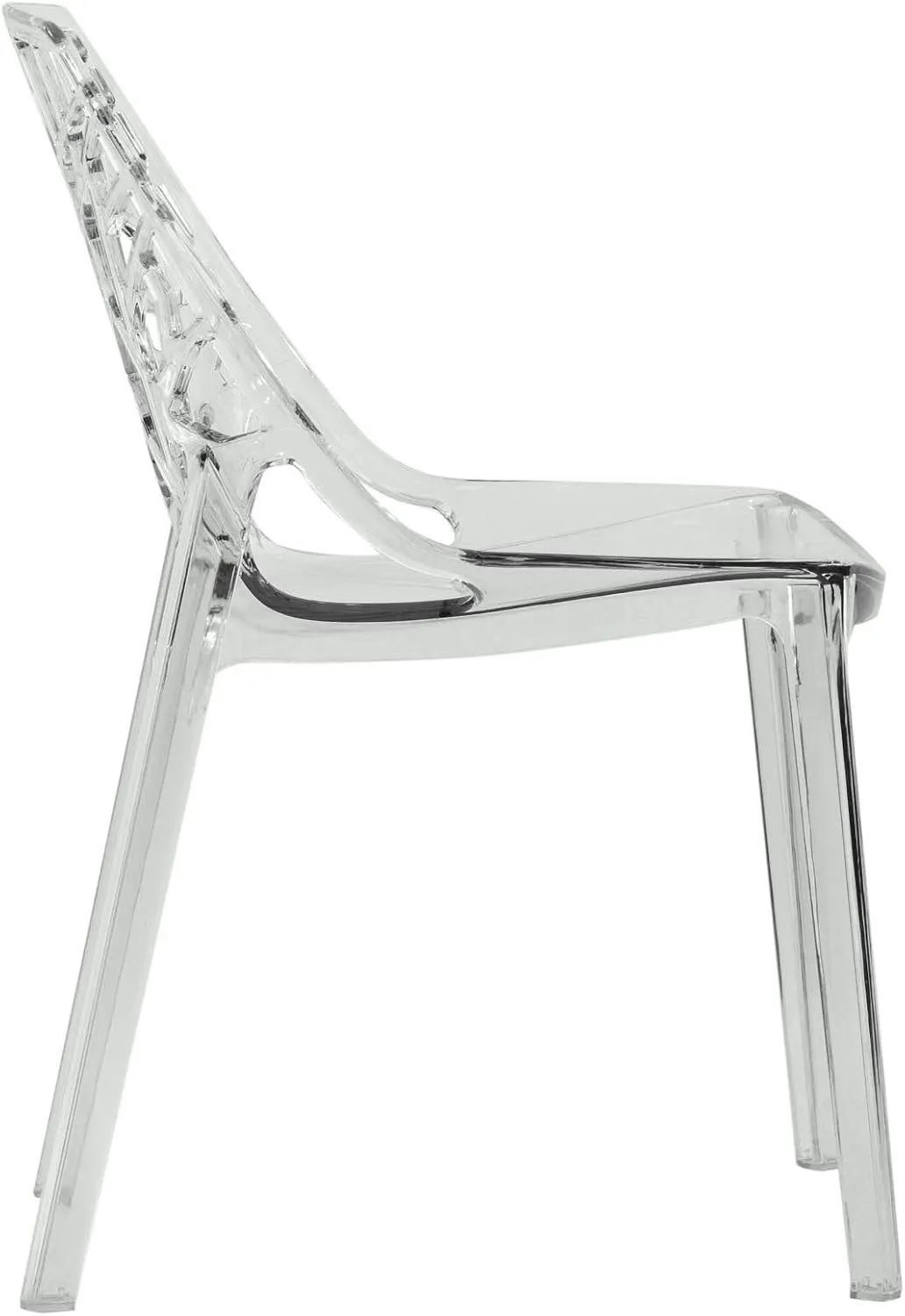 LeisureMod Cornelia Stackable Modern Spring Cut-Out Tree Design Acrylic Armless Accent Side Chair for Kitchen, Living Room, and Dining Area, 21.5" Dx17.25 Wx32 H, Clear