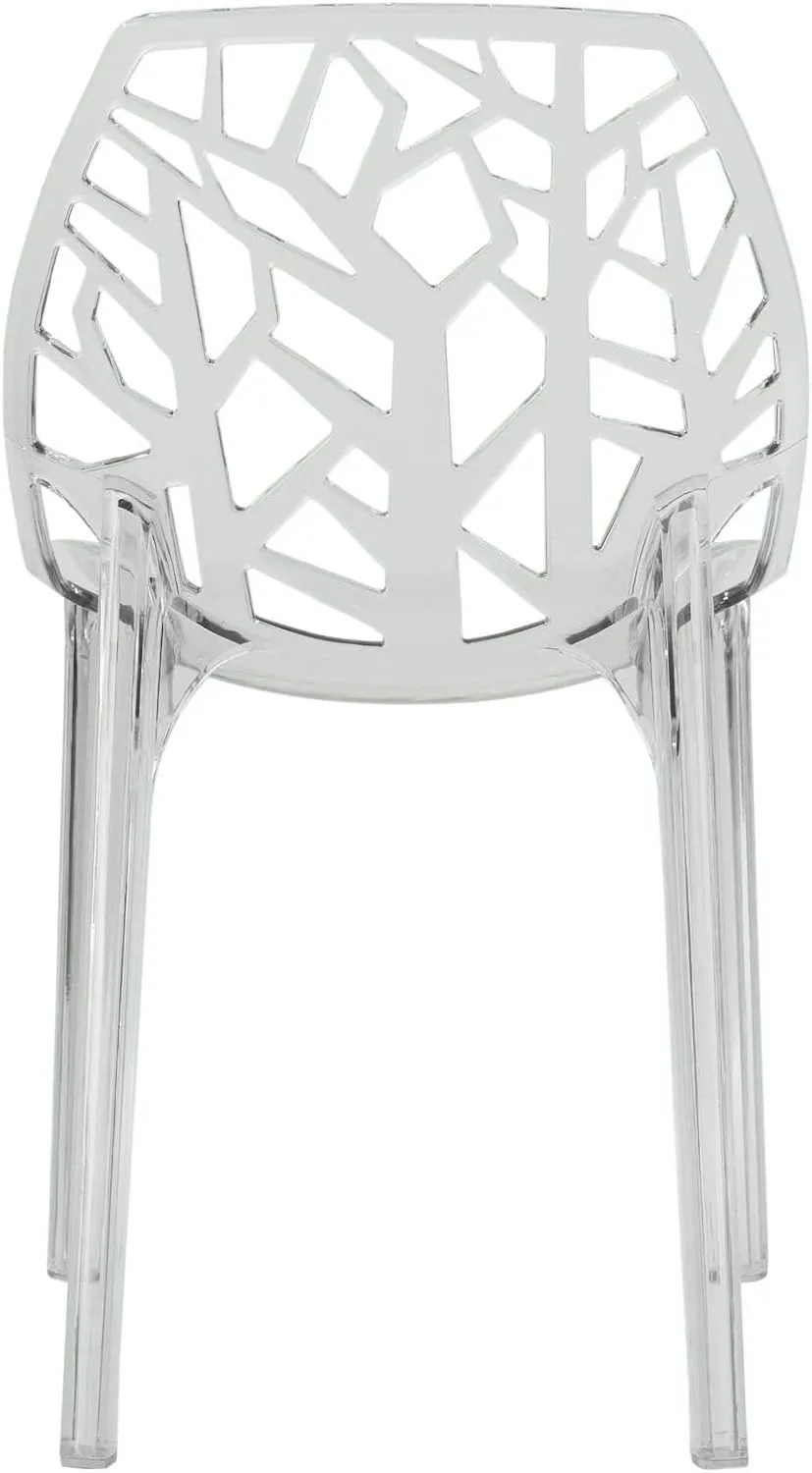 LeisureMod Cornelia Stackable Modern Spring Cut-Out Tree Design Acrylic Armless Accent Side Chair for Kitchen, Living Room, and Dining Area, 21.5" Dx17.25 Wx32 H, Clear