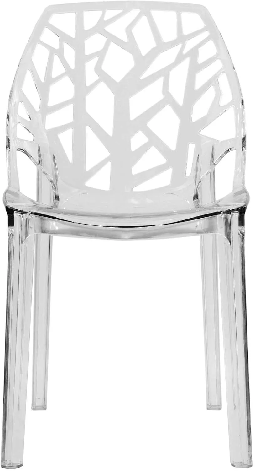 LeisureMod Cornelia Stackable Modern Spring Cut-Out Tree Design Acrylic Armless Accent Side Chair for Kitchen, Living Room, and Dining Area, 21.5" Dx17.25 Wx32 H, Clear