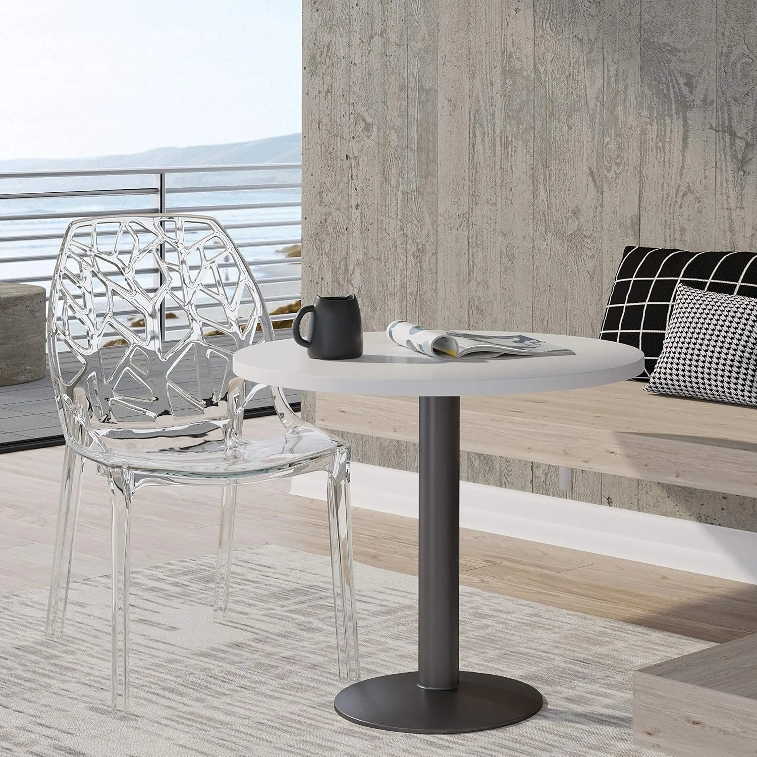 LeisureMod Cornelia Stackable Modern Spring Cut-Out Tree Design Acrylic Armless Accent Side Chair for Kitchen, Living Room, and Dining Area, 21.5" Dx17.25 Wx32 H, Clear
