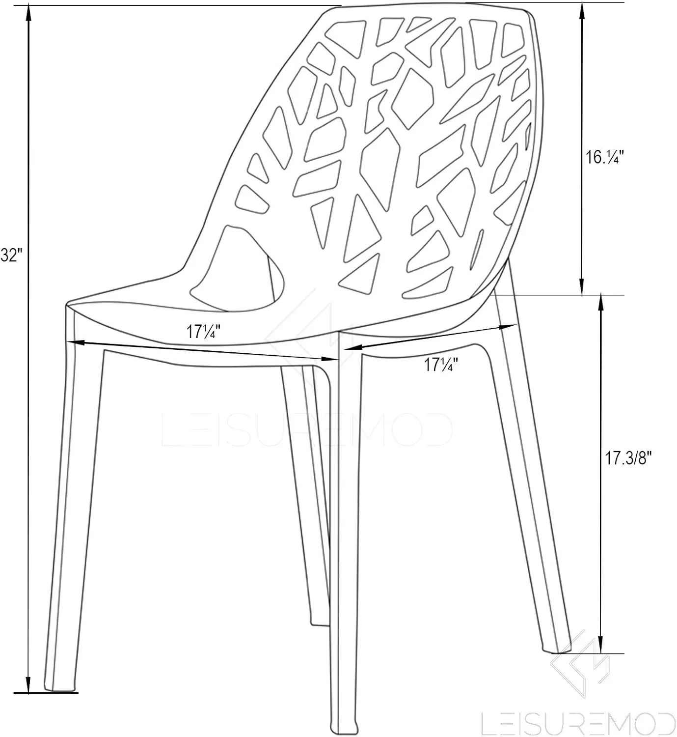 LeisureMod Cornelia Stackable Modern Spring Cut-Out Tree Design Acrylic Armless Accent Side Chair for Kitchen, Living Room, and Dining Area, 21.5" Dx17.25 Wx32 H, Clear