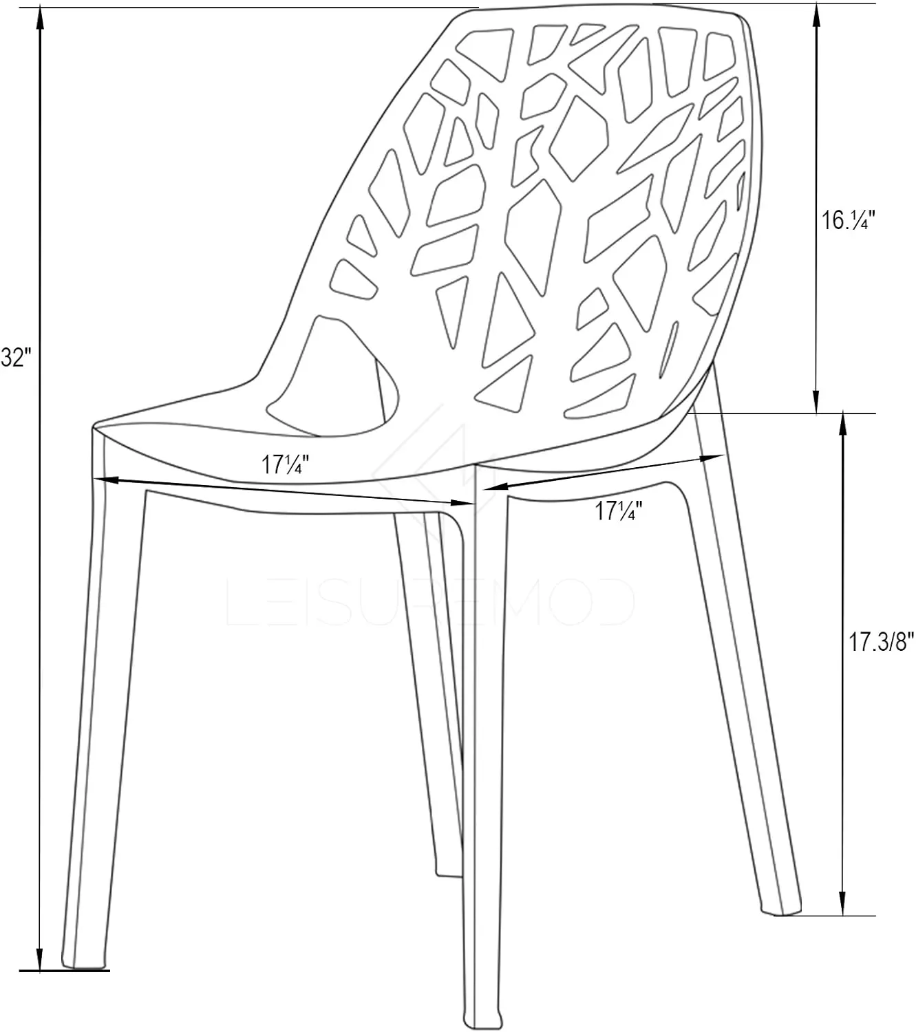 LeisureMod Cornelia Stackable Modern Spring Cut-Out Tree Design Acrylic Armless Accent Side Chair for Kitchen, Living Room, and Dining Area, 21.5" Dx17.25 Wx32 H, Red