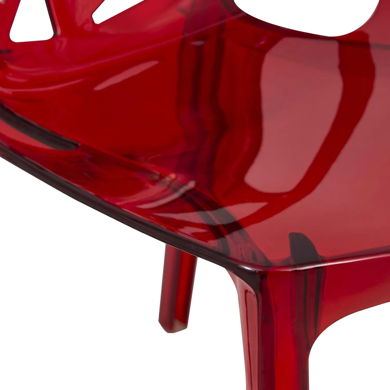 LeisureMod Cornelia Stackable Modern Spring Cut-Out Tree Design Acrylic Armless Accent Side Chair for Kitchen, Living Room, and Dining Area, 21.5" Dx17.25 Wx32 H, Red