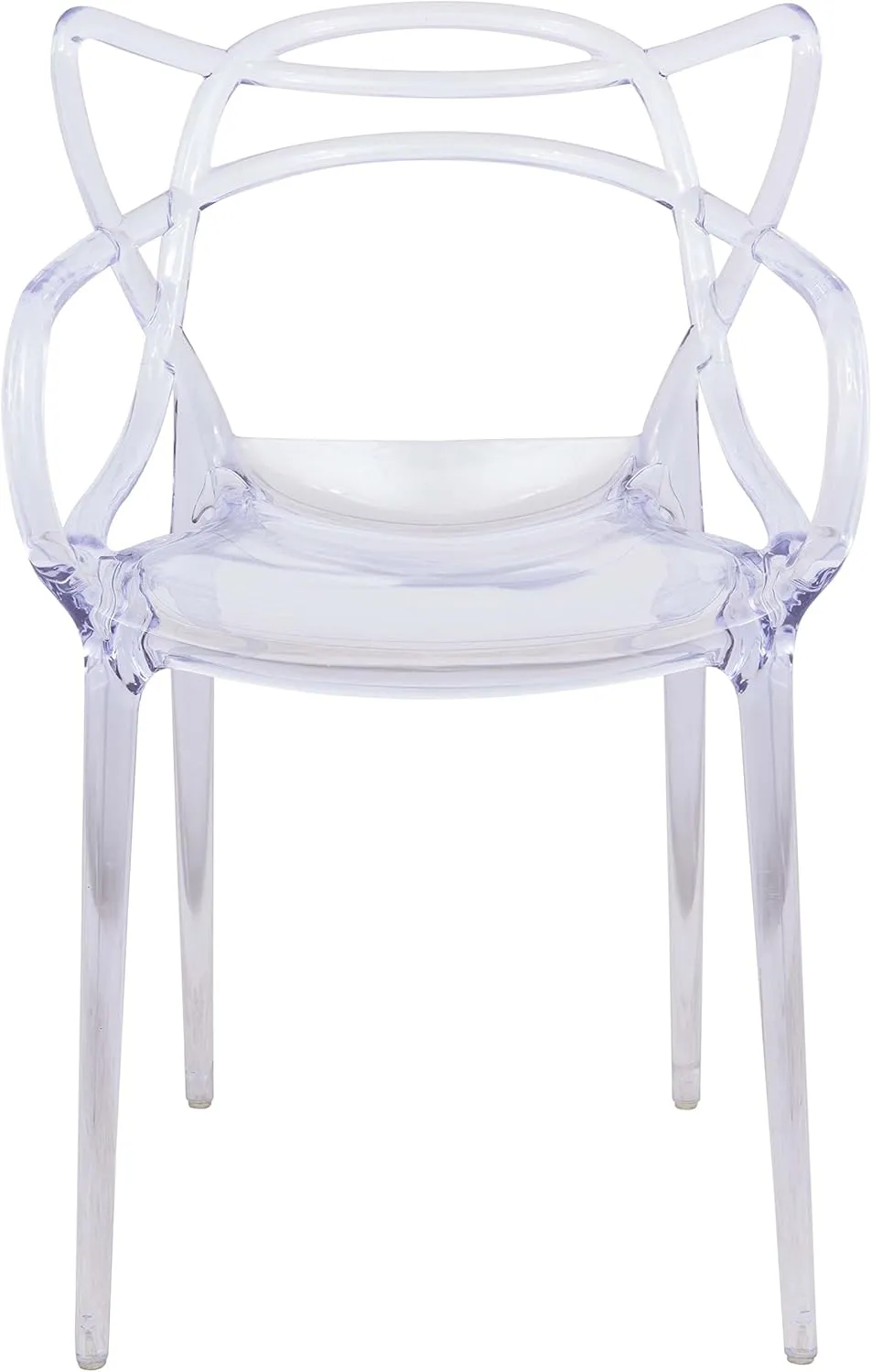 LeisureMod Twain Mid Century Modern Plastic Accent Dining Armchair with Elegant Wire Design, Stackable Plastic Chair for Indoor/Outdoor Use, Set of 2 (Clear)