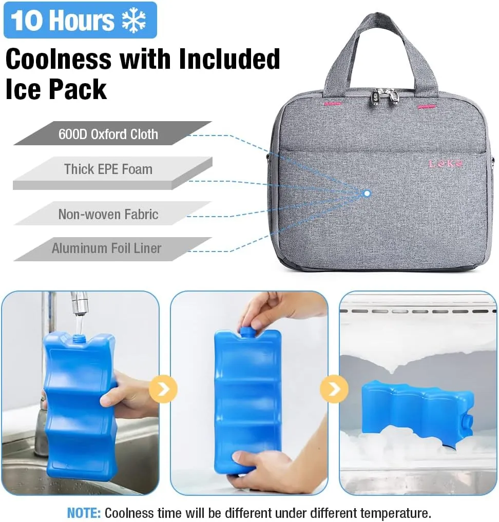 Lekebaby Breastmilk Cooler Bag with Ice Pack - Fits 4 Baby Bottles, Perfect for Nursing Moms and Daycare