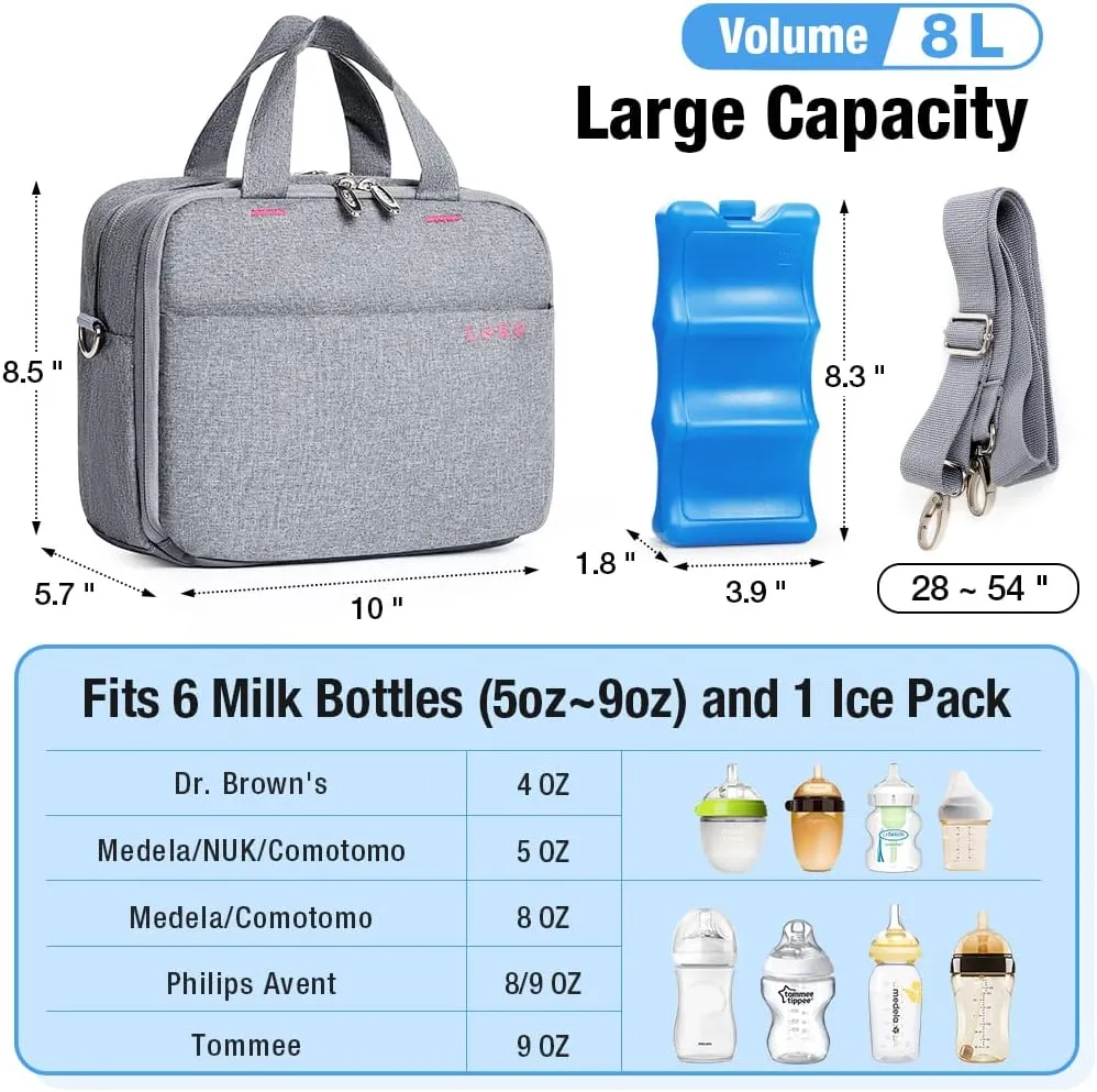 Lekebaby Breastmilk Cooler Bag with Ice Pack - Fits 4 Baby Bottles, Perfect for Nursing Moms and Daycare