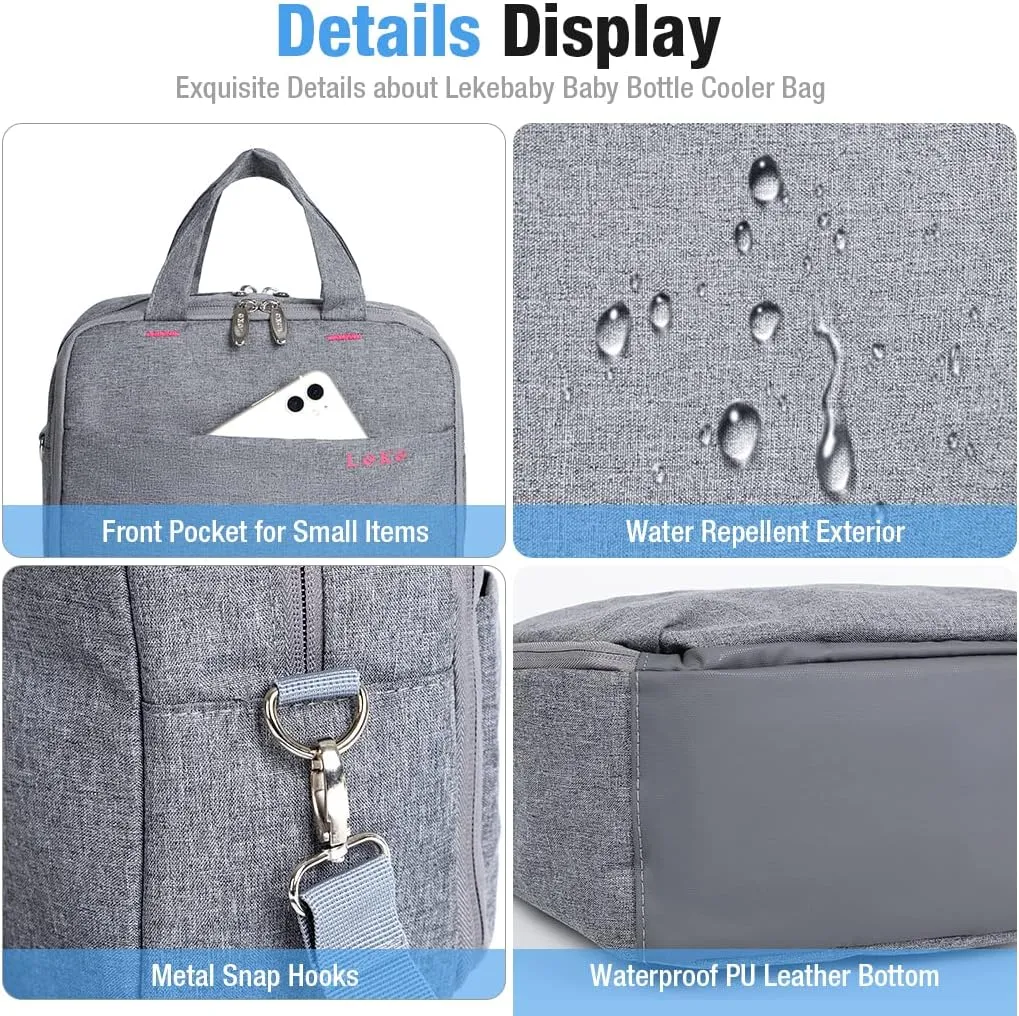 Lekebaby Breastmilk Cooler Bag with Ice Pack - Fits 4 Baby Bottles, Perfect for Nursing Moms and Daycare