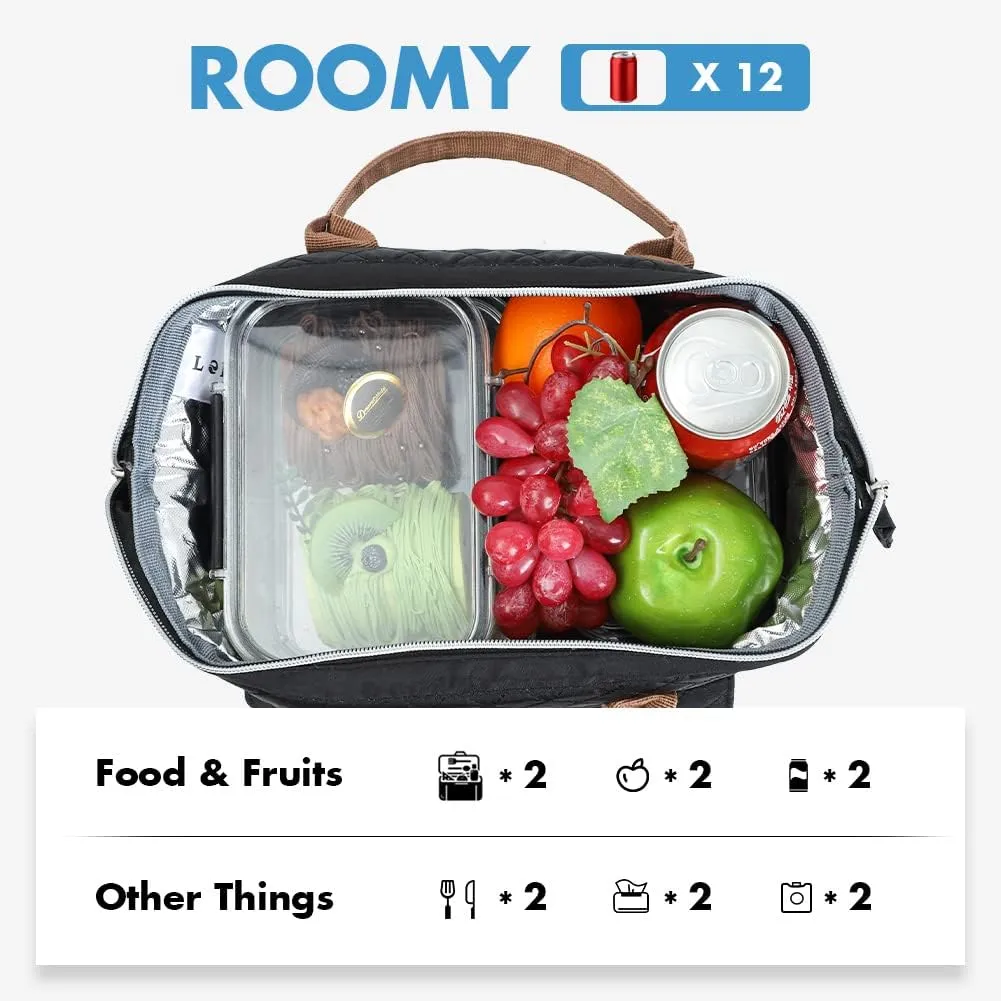 Lekesky Lunch Bag for Women and Men Leakproof Lunchbox Insulated Lunch Bag for Work, Picnic and Camping, Quilted Black