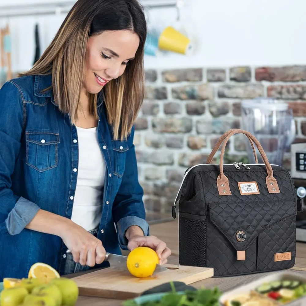 Lekesky Lunch Bag for Women and Men Leakproof Lunchbox Insulated Lunch Bag for Work, Picnic and Camping, Quilted Black