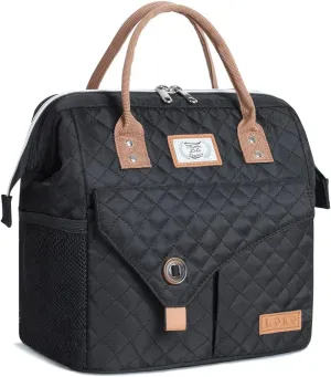 Lekesky Lunch Bag for Women and Men Leakproof Lunchbox Insulated Lunch Bag for Work, Picnic and Camping, Quilted Black