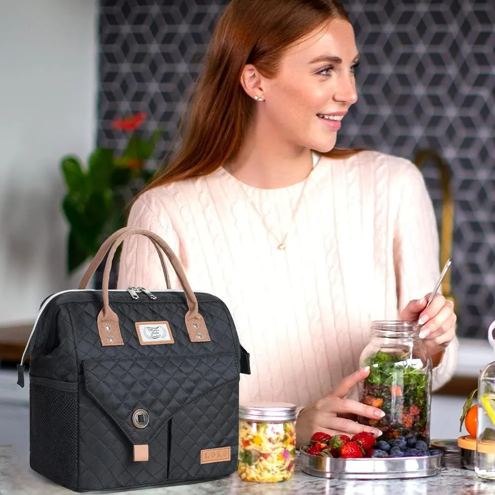 Lekesky Lunch Bag for Women and Men Leakproof Lunchbox Insulated Lunch Bag for Work, Picnic and Camping, Quilted Black