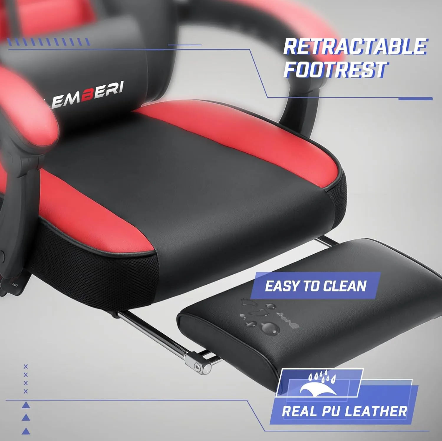 LEMBERI Video Game Chairs with footrest, Big and Tall Gamer Chair for Adults, 400lb Capacity, Racing Style Computer Chair with Headrest and Lumbar Support