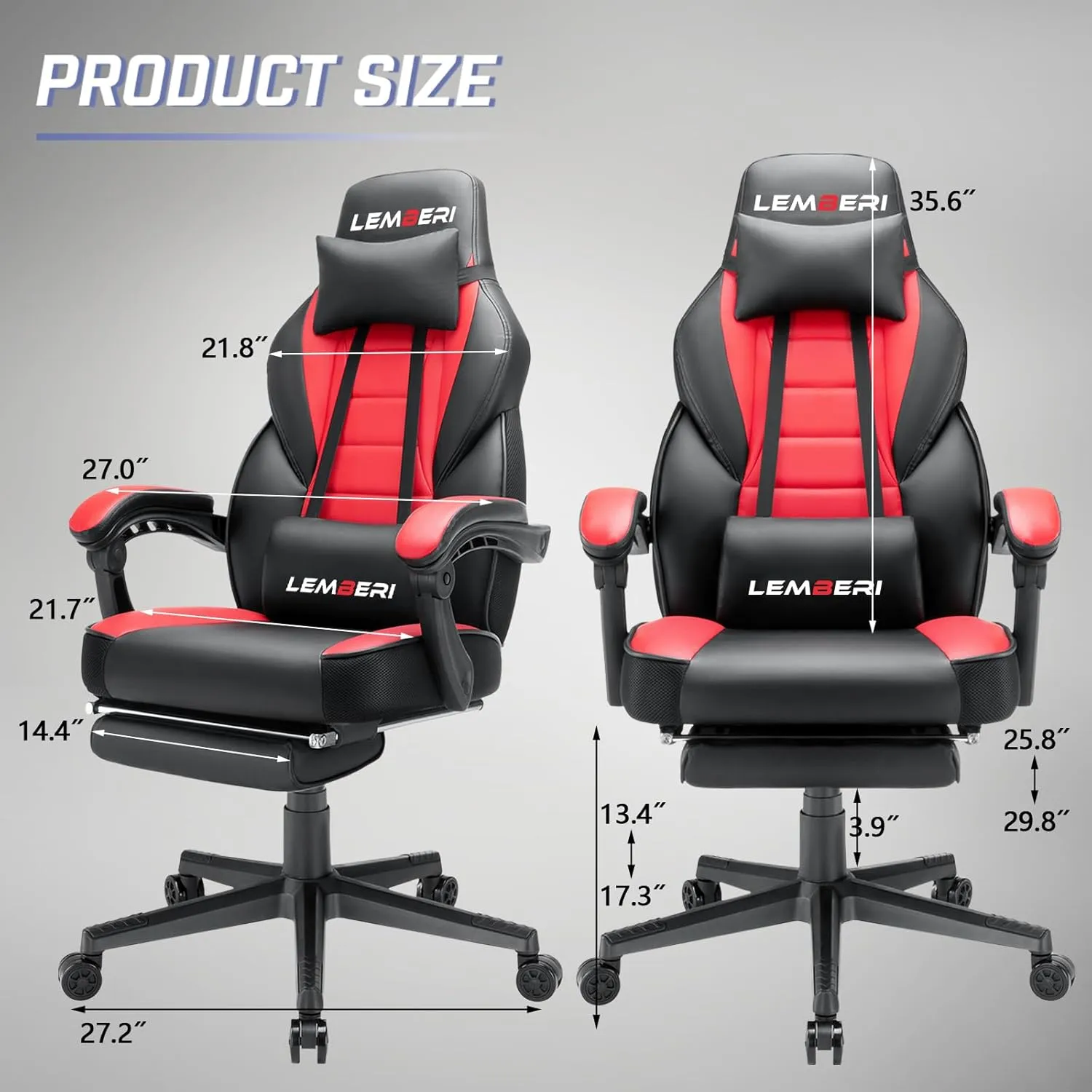 LEMBERI Video Game Chairs with footrest, Big and Tall Gamer Chair for Adults, 400lb Capacity, Racing Style Computer Chair with Headrest and Lumbar Support