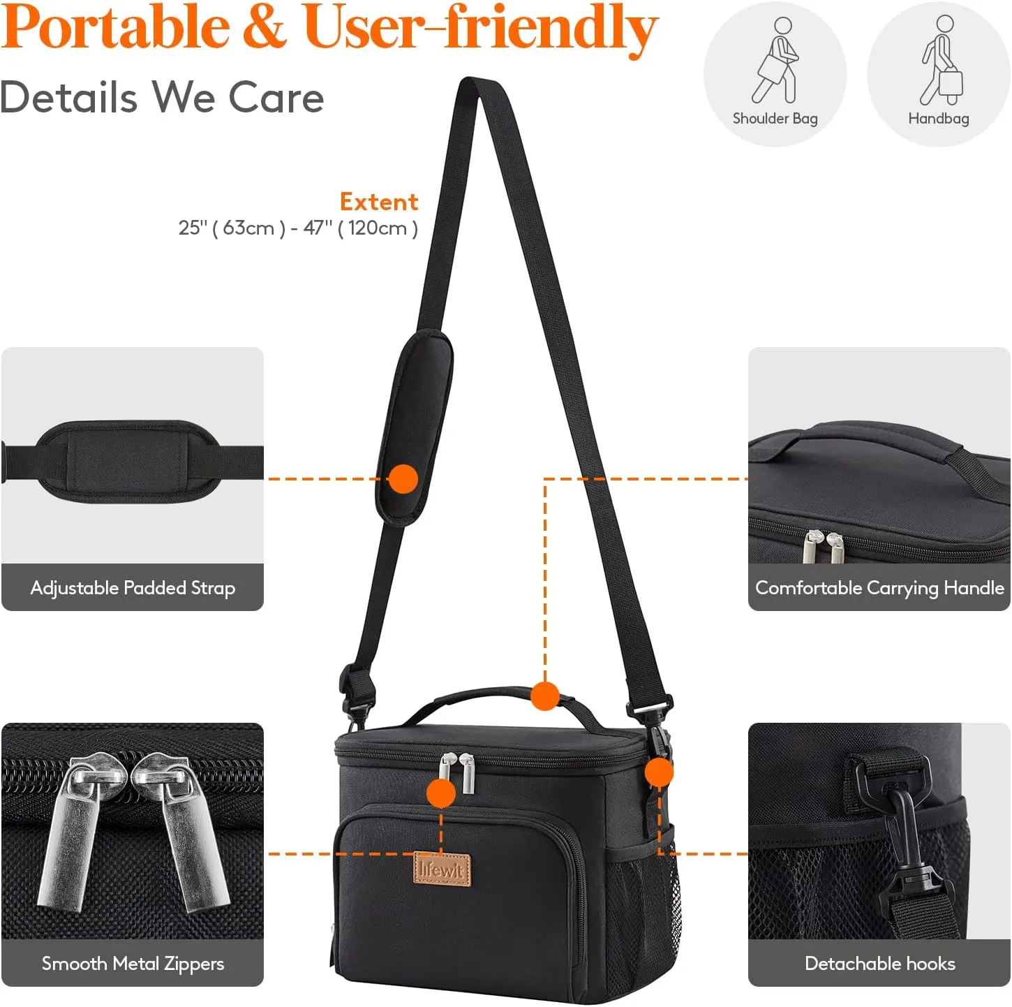 Lifewit Reusable Insulated Lunch Bag for Men, Lunch Box Women, Portable Cooler Freezable Soft Lunchbox Leakproof with Adjustable Shoulder Strap for Adult for Work Picnic or Travel, Black 9L