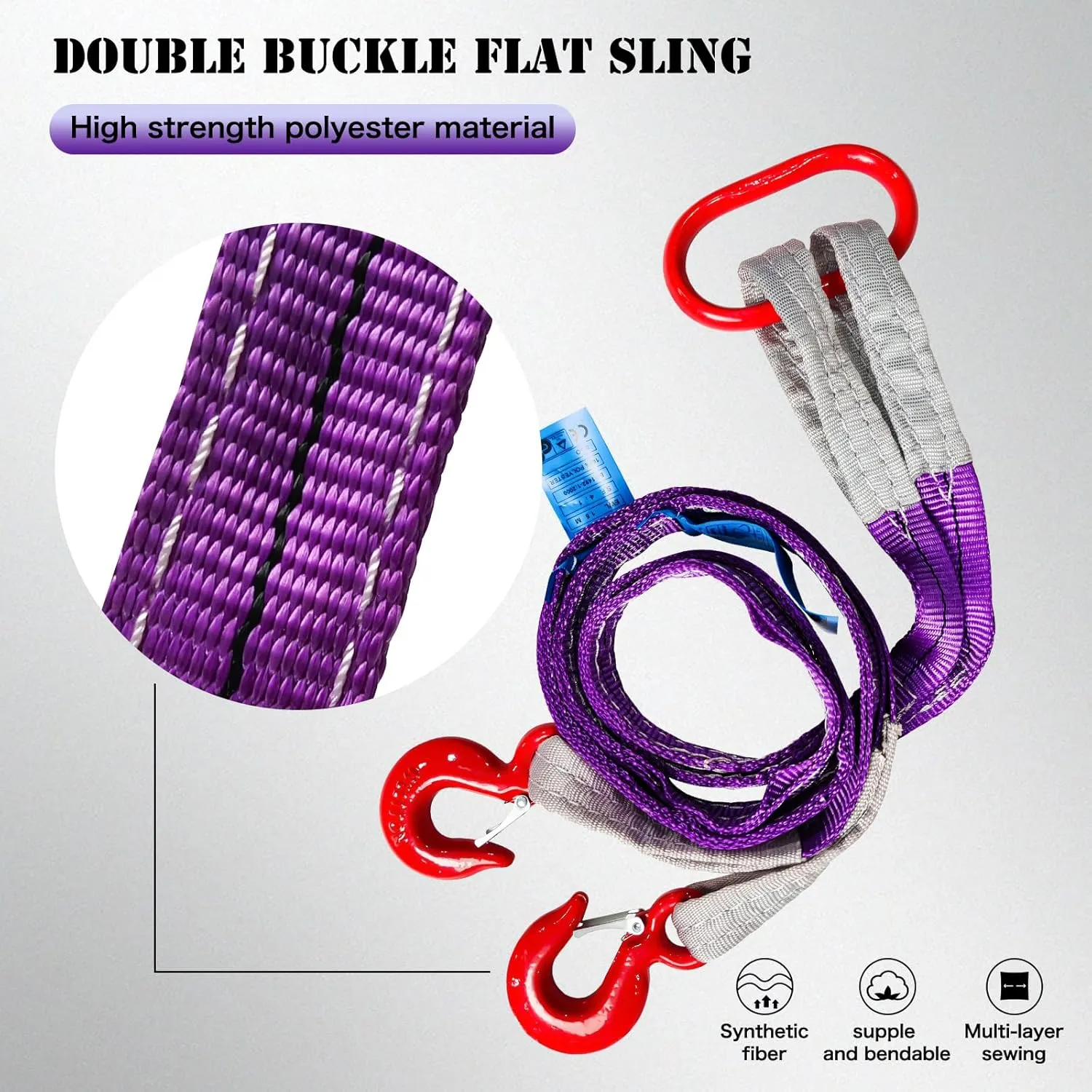 Lifting Slings Straps with Hooks 2 Ton (2 Pack) Capacity Polyester Webbing Purple Rigging Straps 5ft 4400lbs for Engines Cranes Hoists