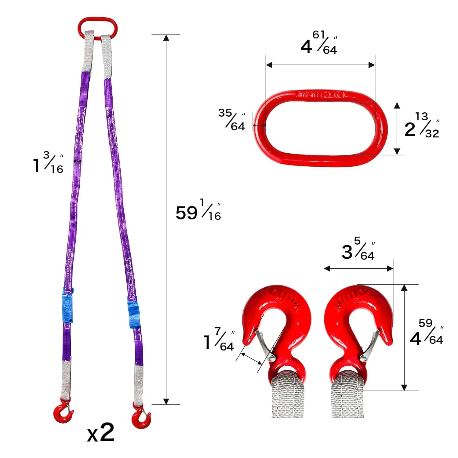 Lifting Slings Straps with Hooks 2 Ton (2 Pack) Capacity Polyester Webbing Purple Rigging Straps 5ft 4400lbs for Engines Cranes Hoists