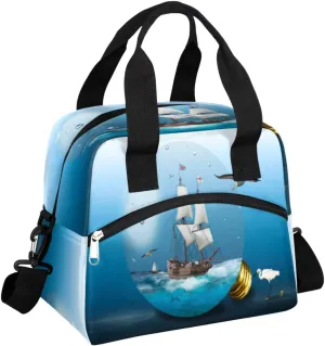 Lightbulb Sailors Sailboat Birds Insulated Lunch Bag Women Reusable Lunch Tote for Adult Men Adjustable Shoulder Strap Cooler Durable Lunch Box for Office Work Picnic Travel