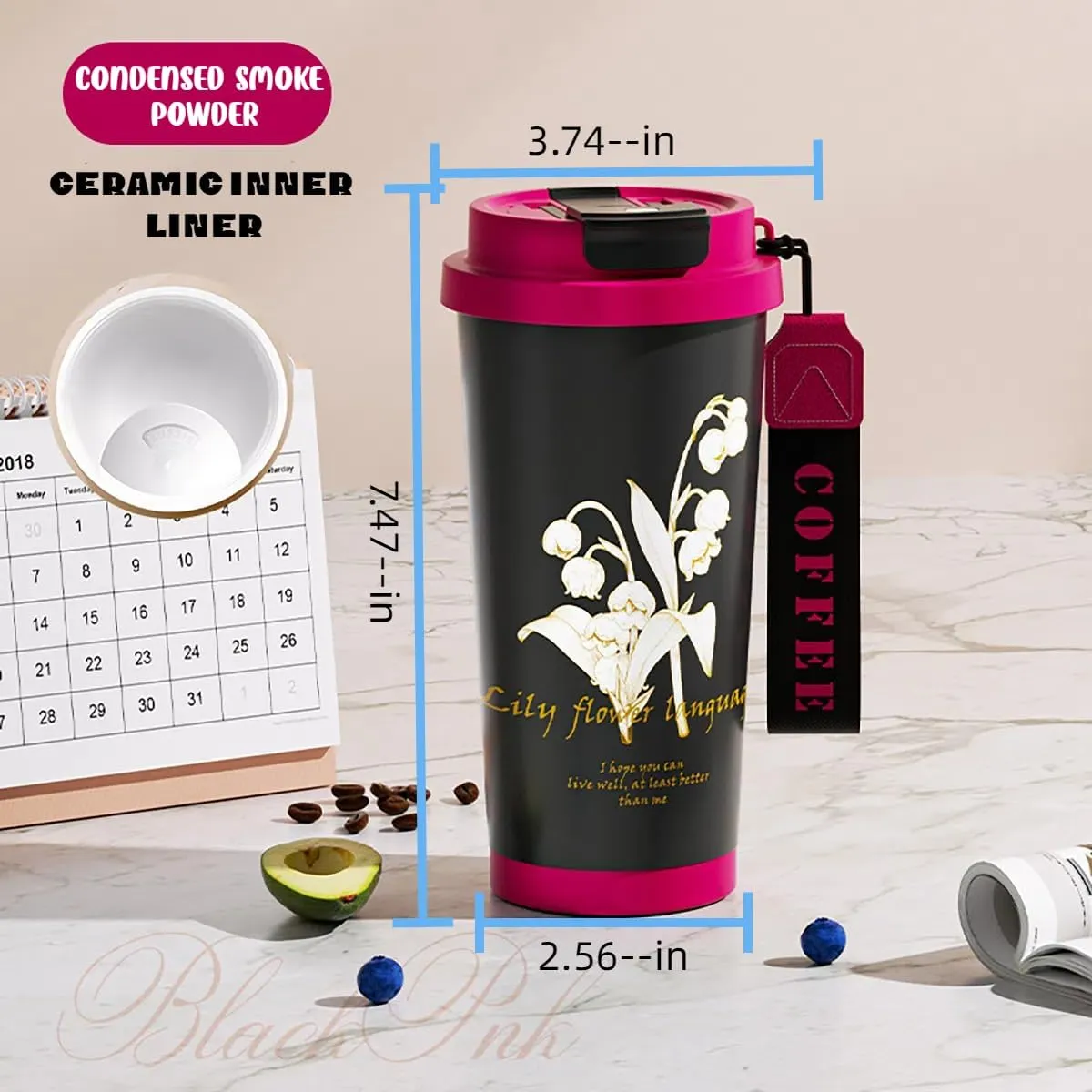Lily Of The Valley 18 oz Tumbler, Stainless Steel Vacuum Insulated Coffee Travel Mug, Double Wall Powder Coated Insulated Coffee Mug Travel Mug With Lid Thermal Cup For Outdoor