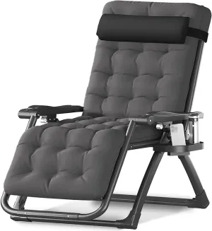 Lounge Outdoor Folding Recliner Chair Sun Lounger with Cushion for Patio Garden Beach Camping Extra Wide and Adjustable Reclining Deck Chair