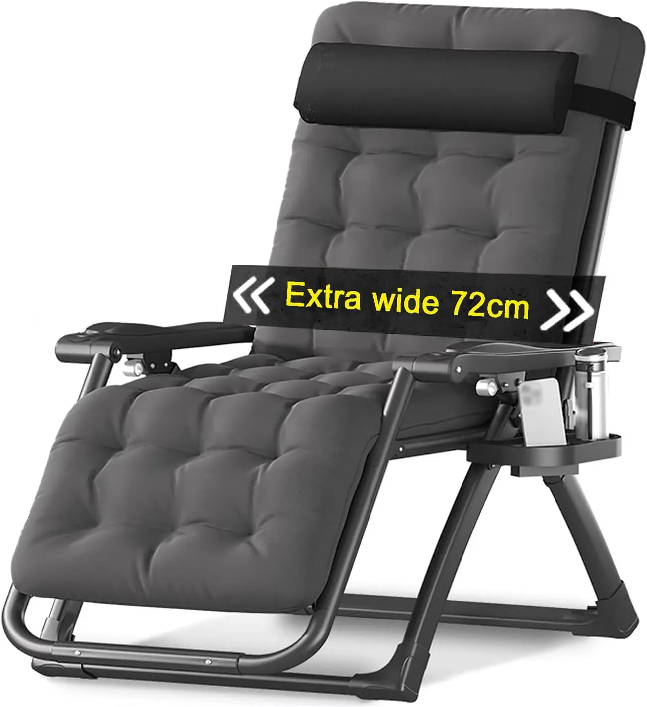 Lounge Outdoor Folding Recliner Chair Sun Lounger with Cushion for Patio Garden Beach Camping Extra Wide and Adjustable Reclining Deck Chair