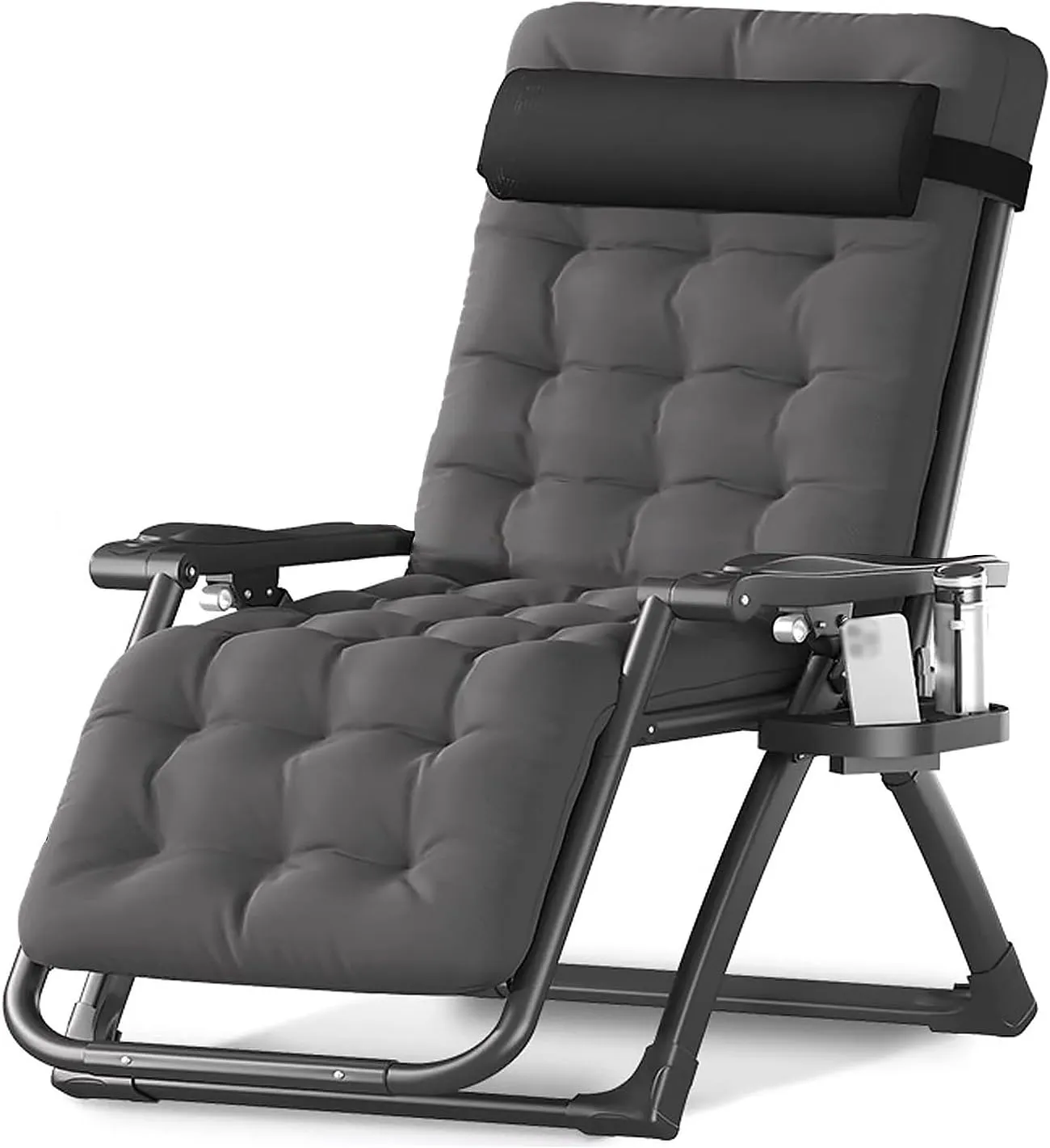 Lounge Outdoor Folding Recliner Chair Sun Lounger with Cushion for Patio Garden Beach Camping Extra Wide and Adjustable Reclining Deck Chair
