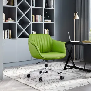 LUCKYERMORE Middle Back Office Chair for Home Adjustable Height Swivel PU Upholstered Modern Office Chair, Soft Thick Pad & Tiltable Back, Easy to Assemble, Green