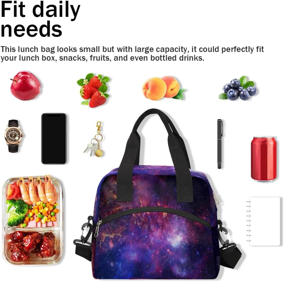 Lunch Bag for Women Men Interstellar Gases Reusable Durable Insulated Lunch Box for Work Office Picnic Beach Hiking Lunch Tote Bag with Adjustable Shoulder Strap