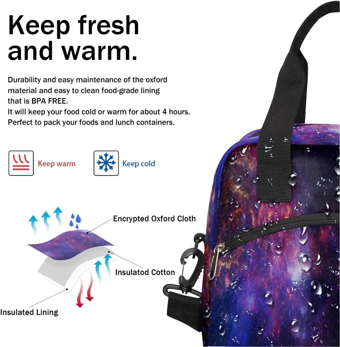 Lunch Bag for Women Men Interstellar Gases Reusable Durable Insulated Lunch Box for Work Office Picnic Beach Hiking Lunch Tote Bag with Adjustable Shoulder Strap