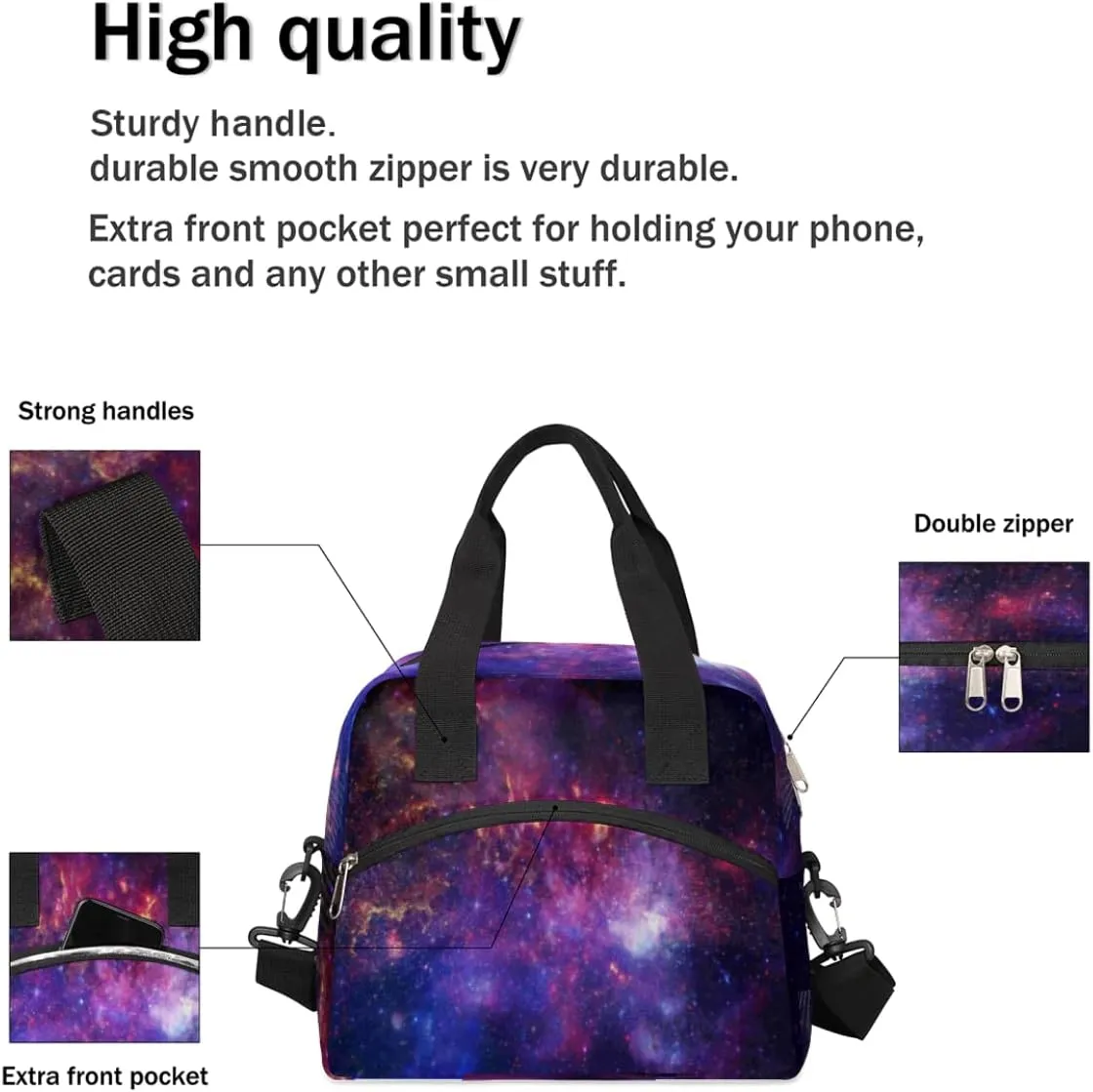 Lunch Bag for Women Men Interstellar Gases Reusable Durable Insulated Lunch Box for Work Office Picnic Beach Hiking Lunch Tote Bag with Adjustable Shoulder Strap
