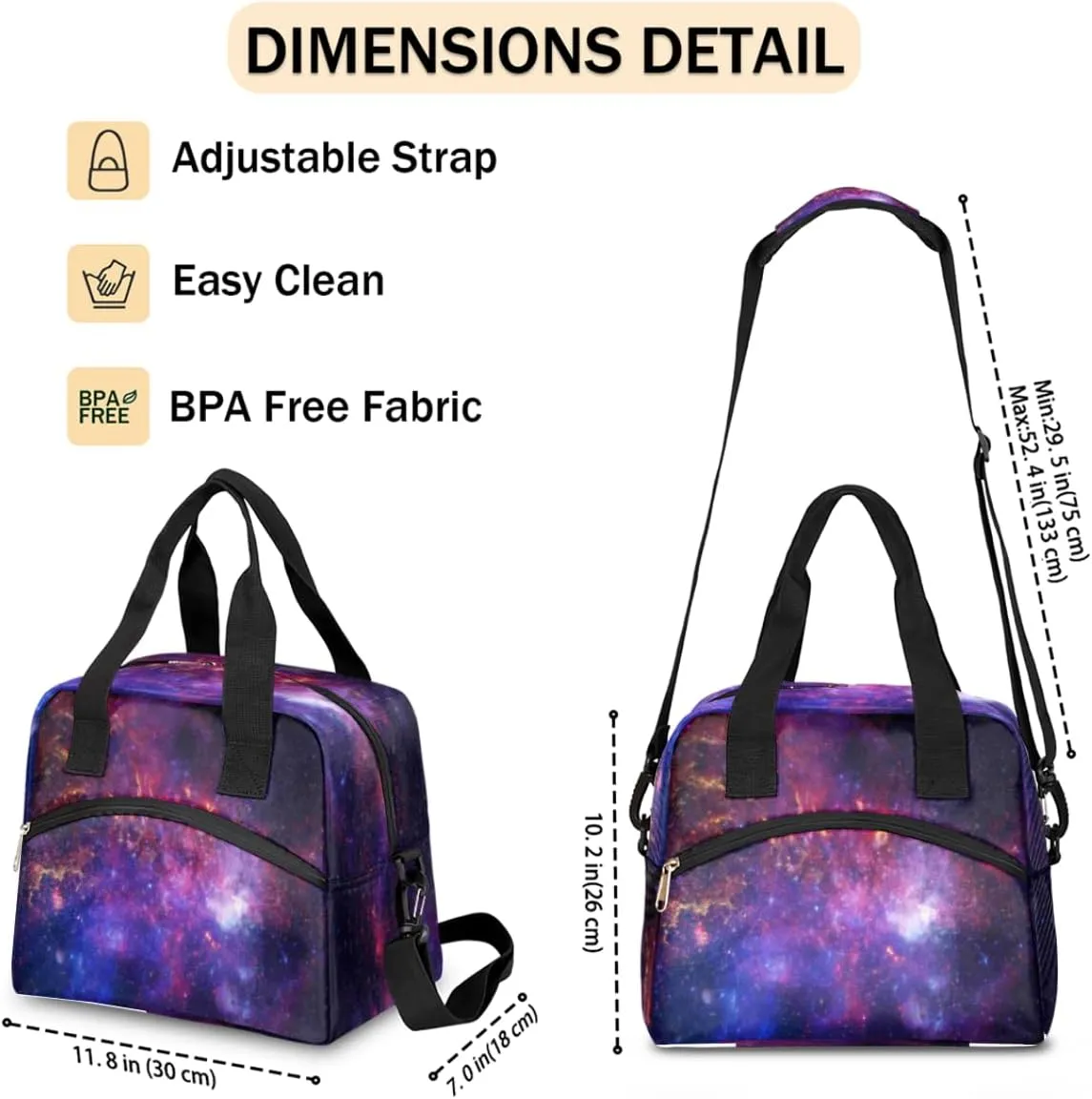 Lunch Bag for Women Men Interstellar Gases Reusable Durable Insulated Lunch Box for Work Office Picnic Beach Hiking Lunch Tote Bag with Adjustable Shoulder Strap