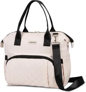 Lunch Box, Leakproof Insulated Lunch Cooler Bag, Nylon Tote Handbag For Women with Shoulder Strap, Beige