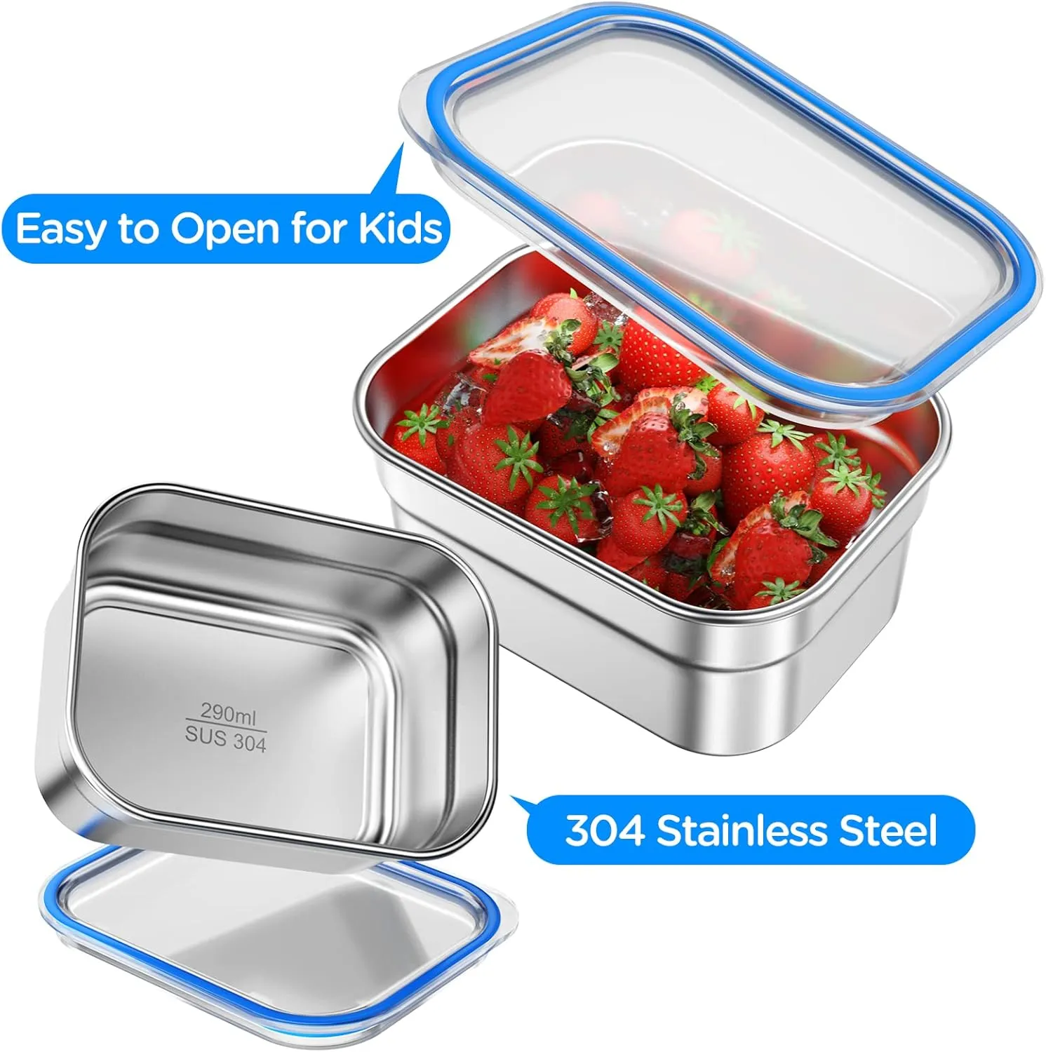 Lunch Box Stainless Steel Bento for Kids Adults Leakproof BPA-Free with Lunch Bag Metal Lunch Containers Tray 5-Compartment with Fork for Boy Food Snack Containers for School Outdoors Navy-Blue