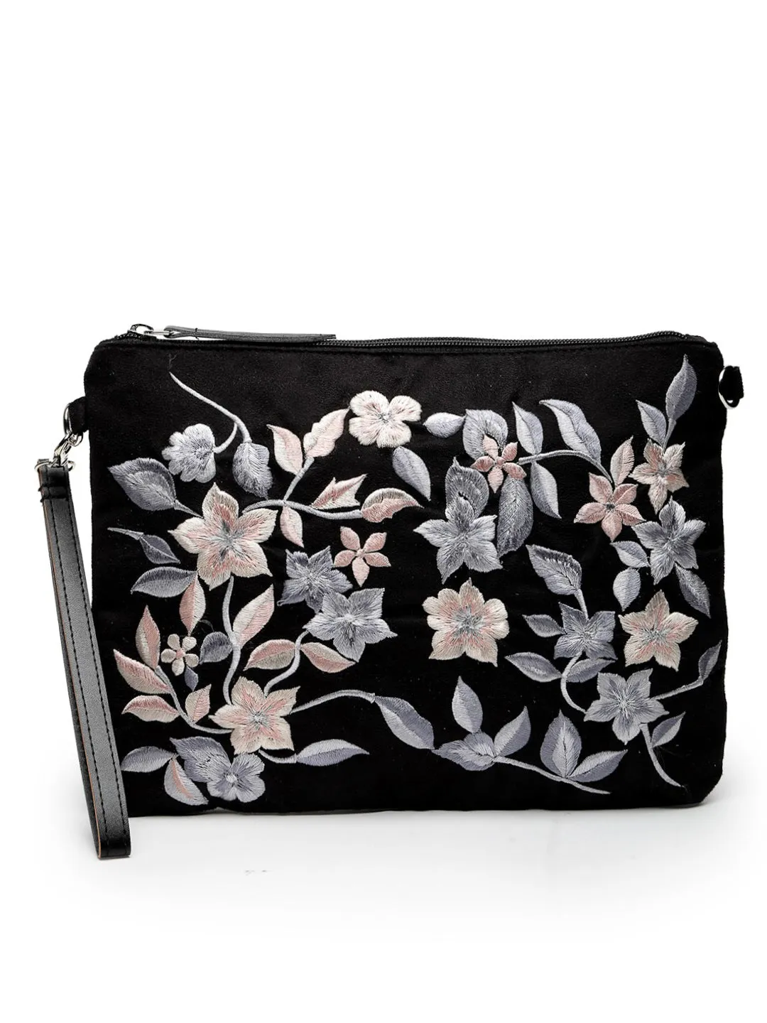 Lush Floral Embroidered Polysuede Sling Bag