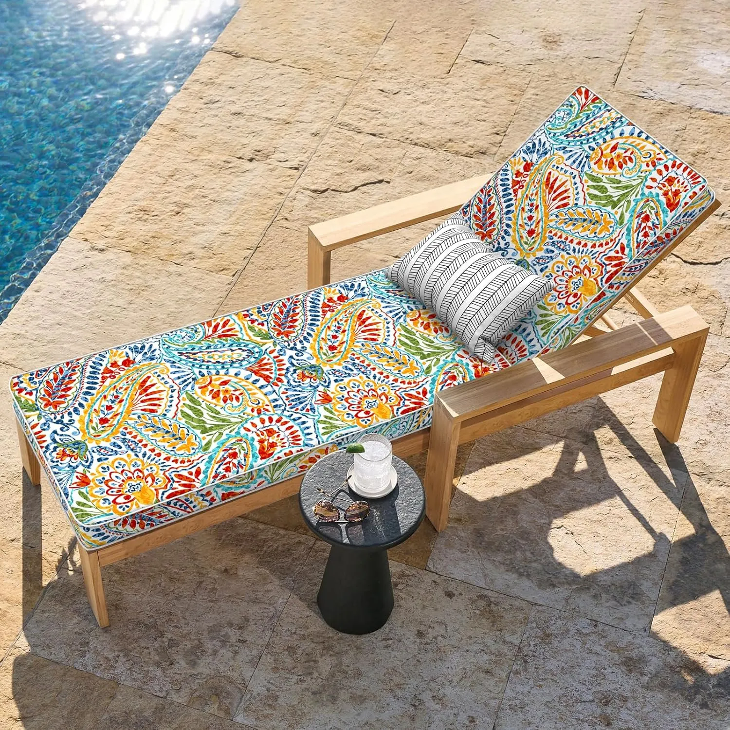 LVTXIII Outdoor Chaise Lounge Cushion, 72 x 21 x 3 Inch Patio Water-Repellent Lounge Chair Seat Cushions for Garden, Furniture, Home Decor, Paisley Multi