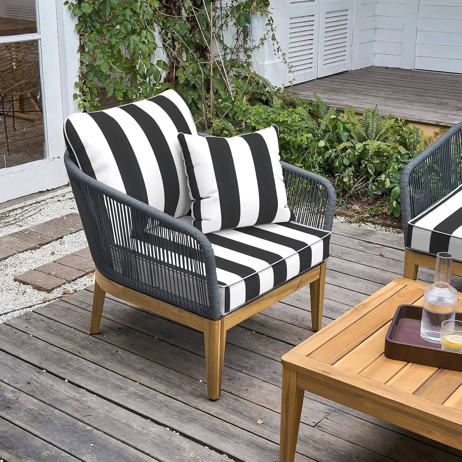LVTXIII Outdoor Deep Seat Cushion Patio Seat and Back Cushion Set Seasonal Chair Cushion with Removable Cover and Adjustable Buckle for Home and Garden, 24"x24"x4", Cabana Black