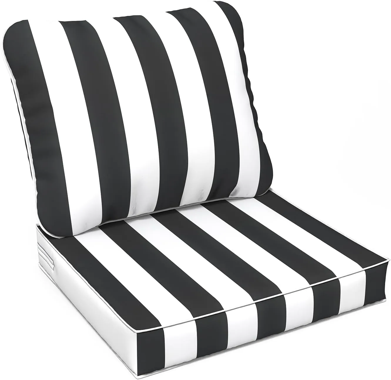 LVTXIII Outdoor Deep Seat Cushion Patio Seat and Back Cushion Set Seasonal Chair Cushion with Removable Cover and Adjustable Buckle for Home and Garden, 24"x24"x4", Cabana Black