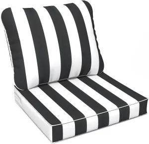 LVTXIII Outdoor Deep Seat Cushion Patio Seat and Back Cushion Set Seasonal Chair Cushion with Removable Cover and Adjustable Buckle for Home and Garden, 24"x24"x4", Cabana Black