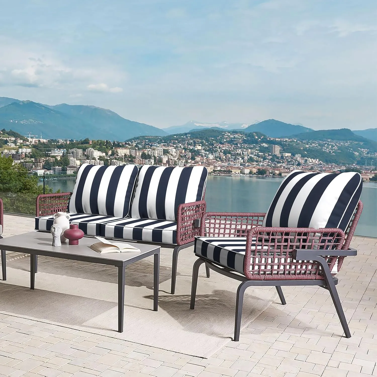 LVTXIII Outdoor/Indoor Deep Seat Cushion Patio Seat and Back Cushion Set All-Weather Replacement Chair Cushion for Garden Furniture Decoration, 24"x24"x4", Cabana Navy