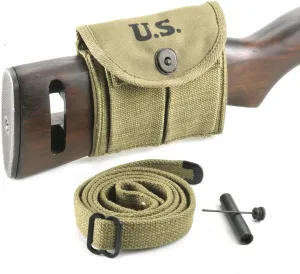 M1 Carbine Sling, Oiler, & Buttstock Pouch Lt. OD Marked JT&L 1943