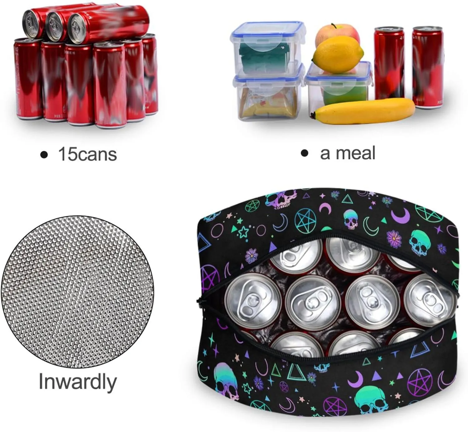 Magic Skull Lunch Bag for Women Girls Kids Men Reusable Insulated Lunch Tote Bag for Office Work School Picnic Hiking