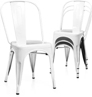 Magshion 4 Pack Metal Dining Chairs, Indoor Outdoor Stackable Chairs Seating 18 Inch High-Backrest Dining Chair Patio Chairs for Kitchen Dining Room Restaurant Bistro Patio, White