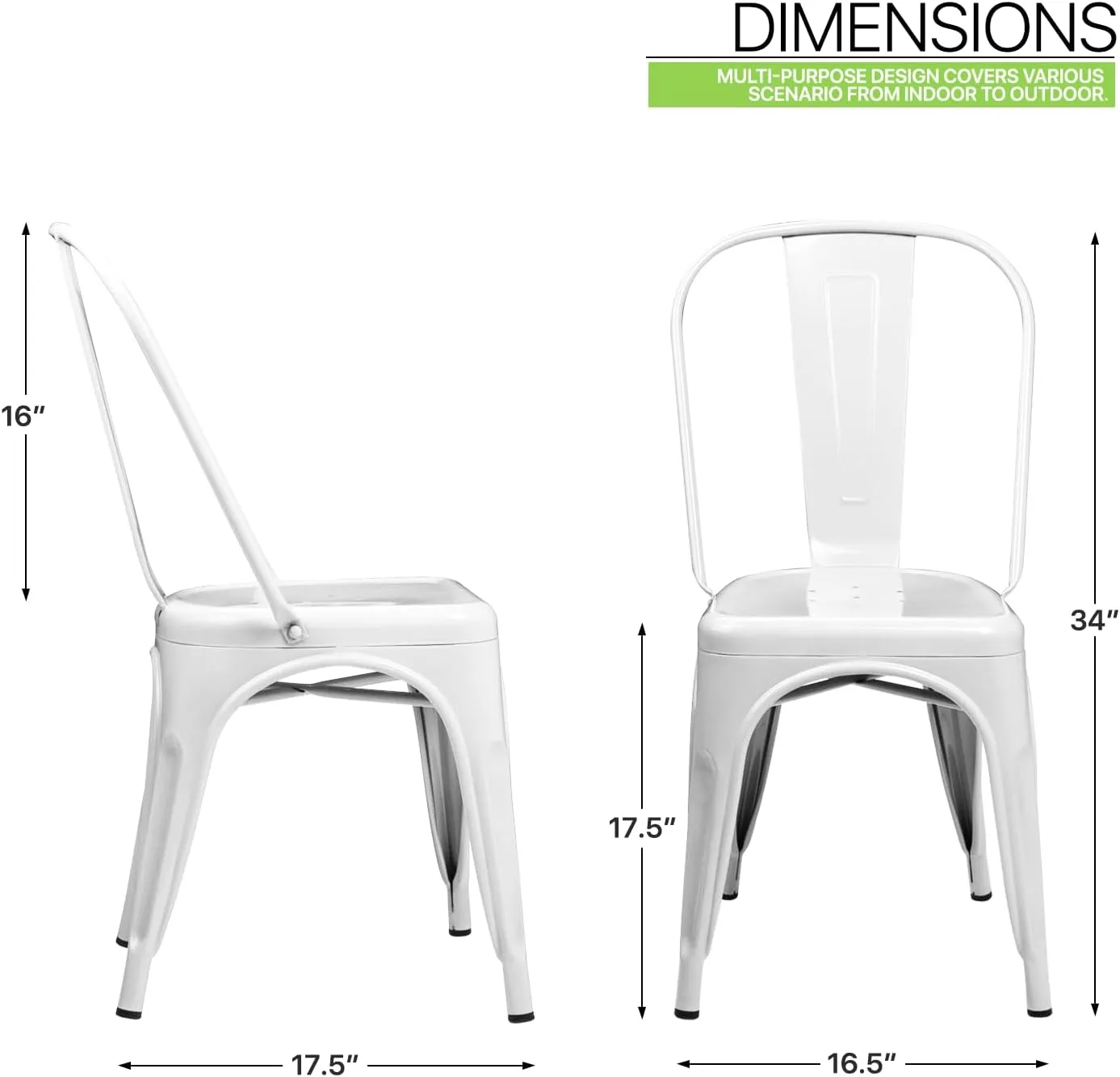 Magshion 4 Pack Metal Dining Chairs, Indoor Outdoor Stackable Chairs Seating 18 Inch High-Backrest Dining Chair Patio Chairs for Kitchen Dining Room Restaurant Bistro Patio, White