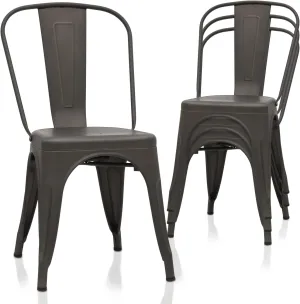 Magshion Metal Dining Chair Stackable Indoor Outdoor Industrial Vintage 16.5" Seat Height Bar Chairs with Back Set of 4 for Bistro Kitchen Cafe Side, 400lbs Capacity, Gunmetal