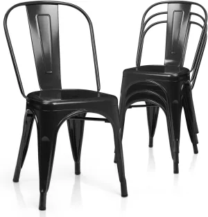 Magshion Metal Dining Chairs Set of 4, Indoor-Outdoor Use Stackable Side Chairs 18 Inch High-Back Kitchen Chair, Restaurant Chairs Bar Stools, Black