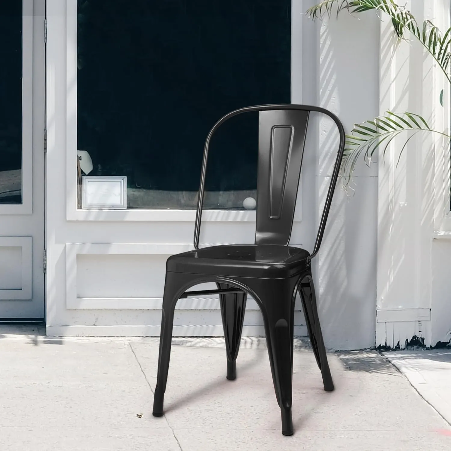 Magshion Metal Dining Chairs Set of 4, Indoor-Outdoor Use Stackable Side Chairs 18 Inch High-Back Kitchen Chair, Restaurant Chairs Bar Stools, Black
