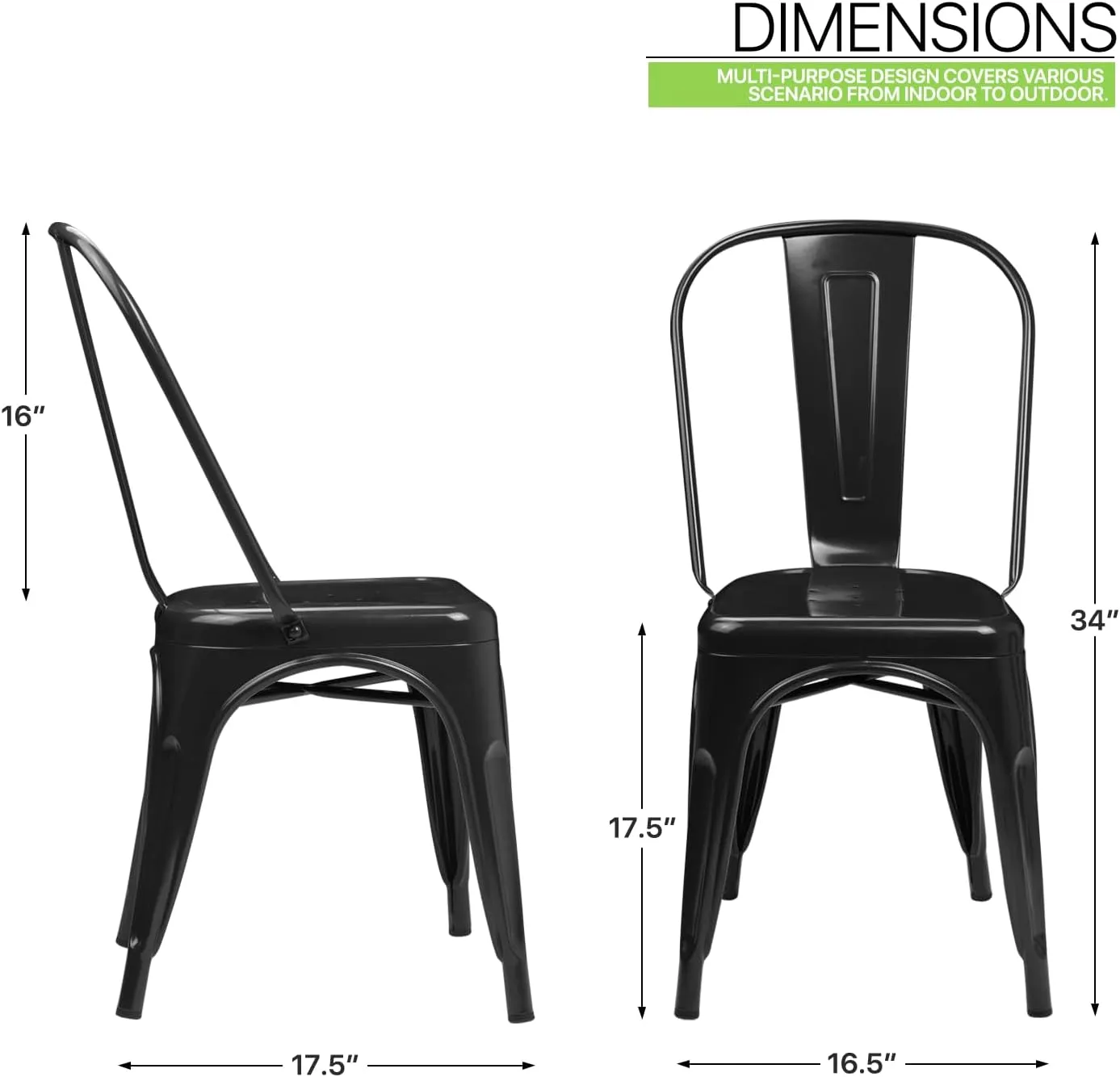 Magshion Metal Dining Chairs Set of 4, Indoor-Outdoor Use Stackable Side Chairs 18 Inch High-Back Kitchen Chair, Restaurant Chairs Bar Stools, Black